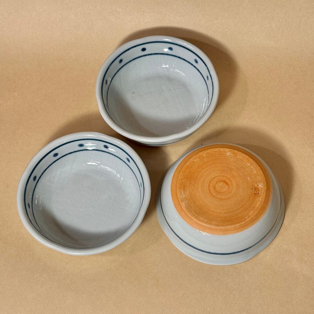 Japanese Ceramic Small Bowls Set of 3 Blue Light Gray Side Dish 4.5 in, Marked